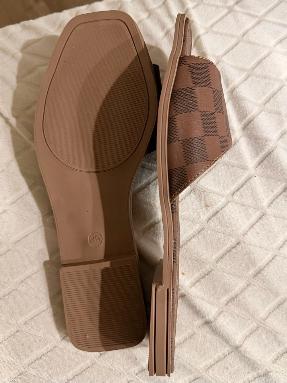 MKS Brown Check Slide Sandals for Women